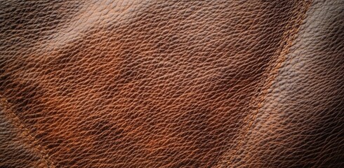 Close-up texture of brown leather with a diagonal seam.