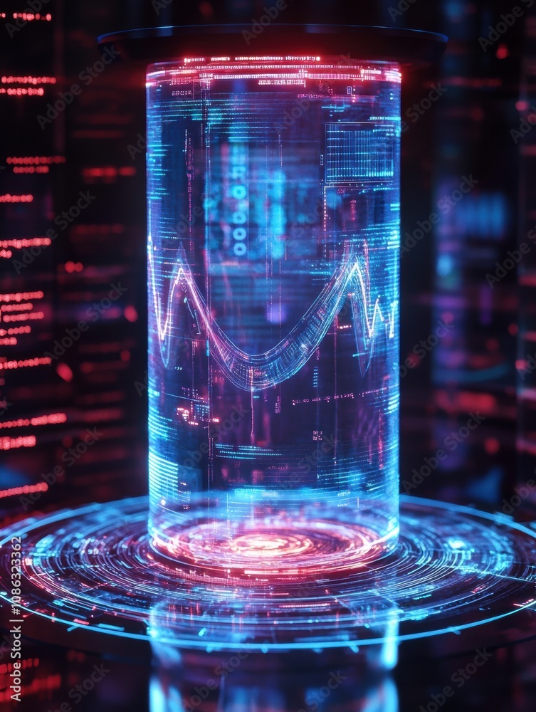 Fototapete a digital display presents intricate dna data patterns, surrounded by glowing graphics and technolog