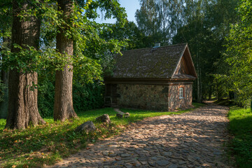 Traditional stone barn-glacier for storing food in the Mikhailovskoye Estate of the Pushkin...