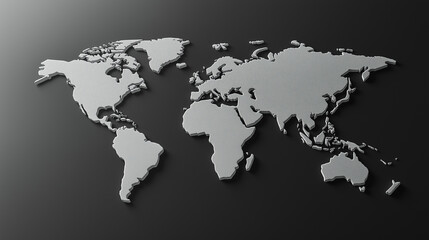 Fototapeta premium Gray 3d world map rising from dark background
