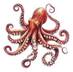 Obraz premium PNG Colorful red octopus swimming in the ocean waters