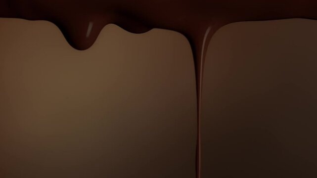 Super Slow Motion Detail Shot of Slowly Dripping Melted Chocolate on Brown Background at 1000fps.