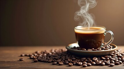 coffee beans and a cup of coffee.