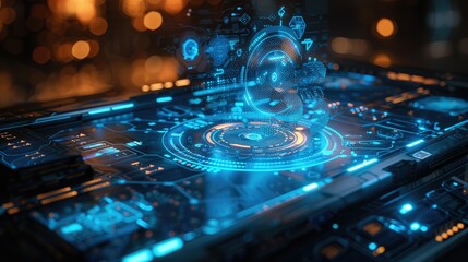 High-tech holographic interface with floating data points