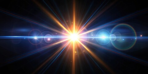 Fototapeta premium Abstract lens flare shining brightly on a black background, abstract, lens flare, light, bright, shiny, glow, illumination