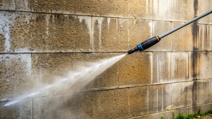 High pressure water jet cleaning a dirty wall , cleaning, wall, high pressure, water jet, dirty, facade