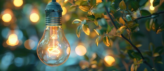 Sustainable Energy Visualization With Light Bulbs And Green Plants