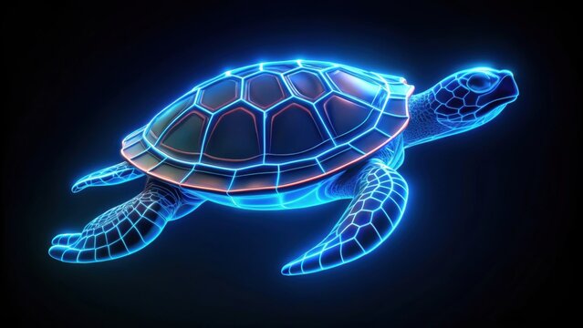 animated neon turtle on black background, Turtle, animation, iridescent, neon, shell, black background, vibrant, colorful