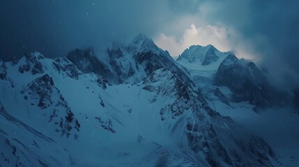 Majestic Snow-Covered Mountain Peaks Under a Starry Night Sky