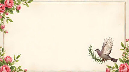 Elegant letterhead design with dove and rose decorations on a blank background
