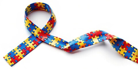 Puzzle ribbon symbolizing awareness and understanding of autism, autism, neurodiversity, puzzle