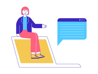 Girl chatting online. Online business illustrations. Flat vector illustration