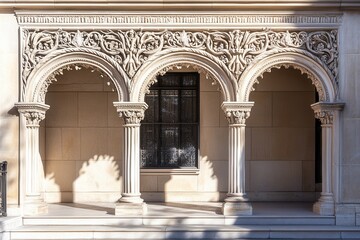 Naklejka premium Ornate stone arches and columns on a building facade.