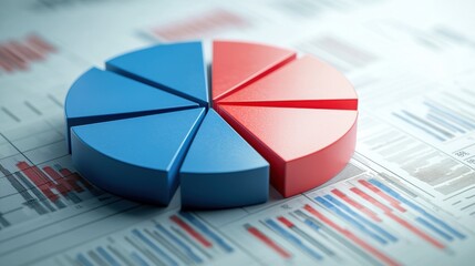 A colorful pie chart representing data analysis, set against a background of graphs and statistics.