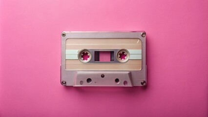 Retro audio cassette tape on pink background, vintage music technology, retro,audio cassette, tape, pink, background