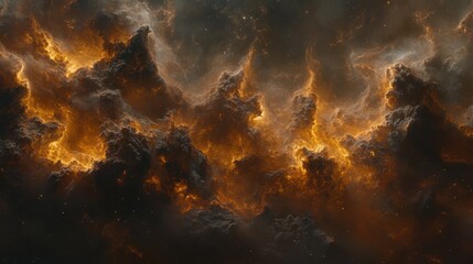 A dramatic cosmic scene featuring fiery clouds and swirling patterns, evoking the beauty and mystery of the universe.