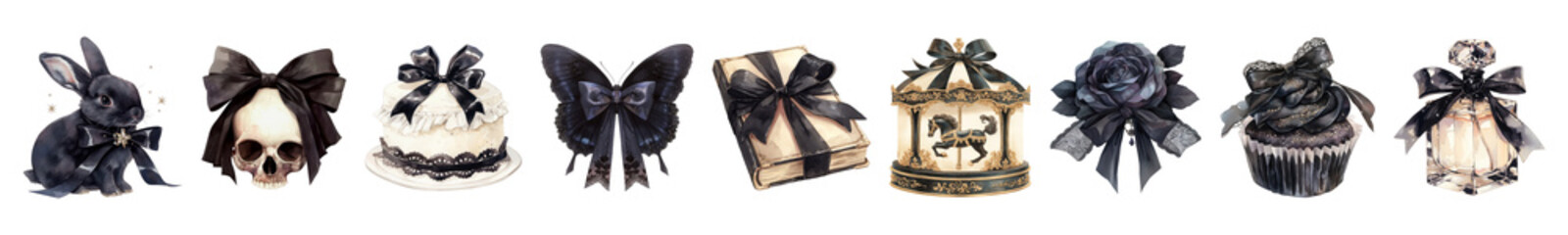 Gothic coquette png cut out element set