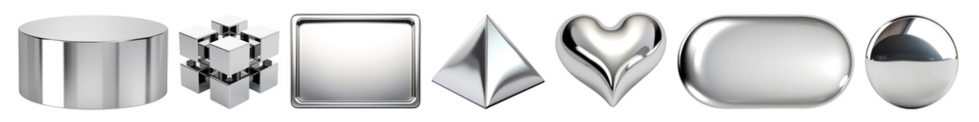 Chromium 3D objects png cut out element set