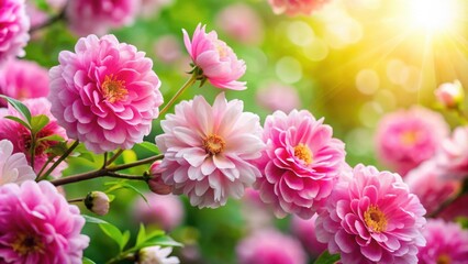 Beautiful pink flowers in full bloom with delicate petals and lush green leaves, pink, flowers, floral, blossom, beautiful, vibrant