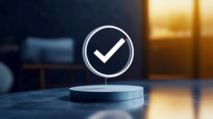 Neon checkmark symbol.