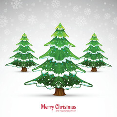 Merry christmas decorative green tree card celebration background