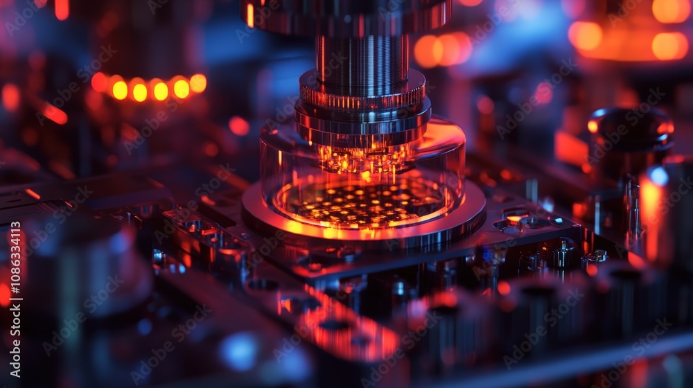 Poster quantum cryptography interface, highlighting the security potential in a quantum system to protect d