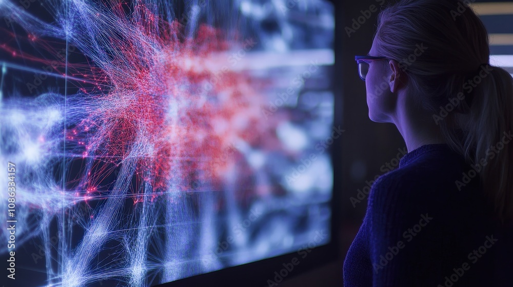 Poster quantum entanglement demonstrated on a screen, visualizing how particles in a quantum computer are i