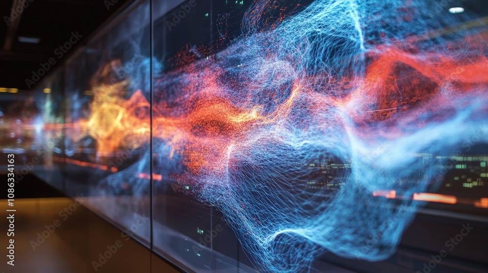 Poster quantum entanglement demonstrated on a screen, visualizing how particles in a quantum computer are i