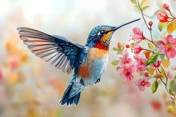 Fototapeta premium bird, animal, nature, flying, wildlife, illustration, wing, design, vector, feather, silhouette, beak, colourful, flight, horizontal, no people, art, black, blue, sky, tree branch, beautiful, freedom,