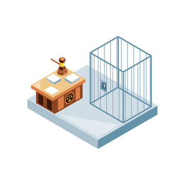judge desk and jail isometric