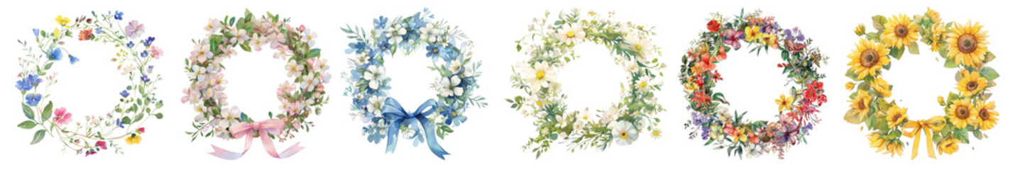 Naklejka premium Floral wreath png cut out element set