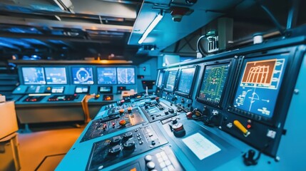 Naklejka premium The control room of an advanced machinery plant, filled with monitors and equipment overseeing every process