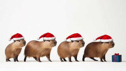 カピバラとクリスマスプレゼント – ほのぼのとした冬のイラスト Capybara and Christmas Presents - Heartwarming Winter Illustration｜Generative AI