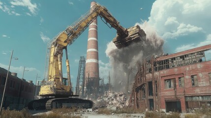 Imagine a towering chimney stack demolition machine.