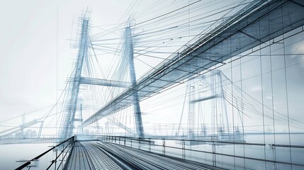 Obraz premium Innovative blueprint plans for modern bridges highlighting precision engineering and environmentally responsible materials