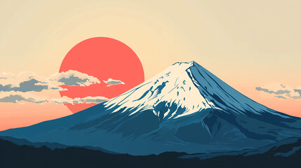 初日の出と富士山のイラスト Illustration of Mt. Fuji and the First Sunrise｜Generative AI