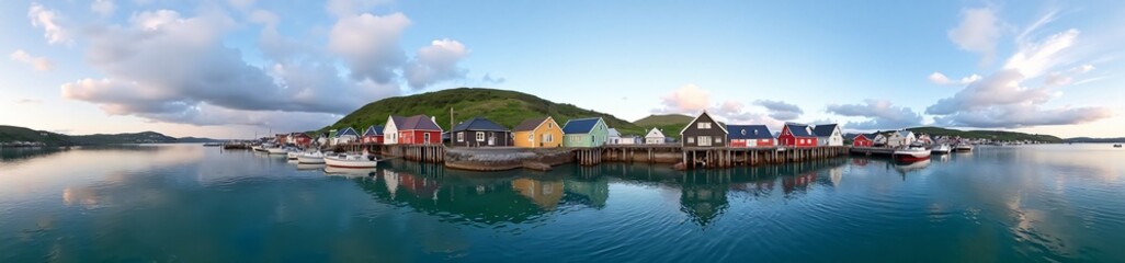 360 degree photo, Small Coastal Fishing Village, A 360-degree view
