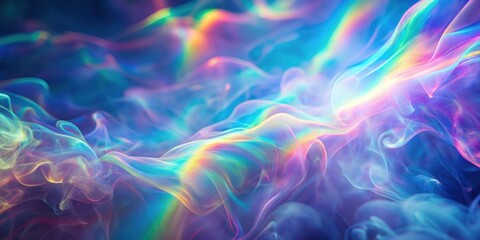 Fototapeta premium Vivid holographic iridescent gradient with glitch effect and smoke , rainbow, hologram, light green, orange, yellow