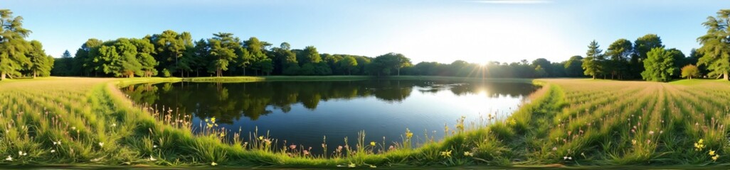 360 degree photo, Small Lake in a Meadow, A 360-degree view