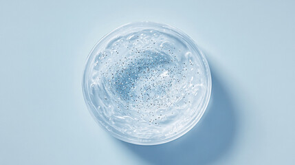 3D sample for water gel mask cleanser hydrogel with glitter fashion shiny futuristic background. poster for skin care applying procedure cosmetology cosmetic beauty spa salon relaxing blue silver post