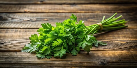 Fresh parsley leaves on a rustic wooden surface, herb, green, organic, cooking, seasoning, flavor, plant, natural, ingredient