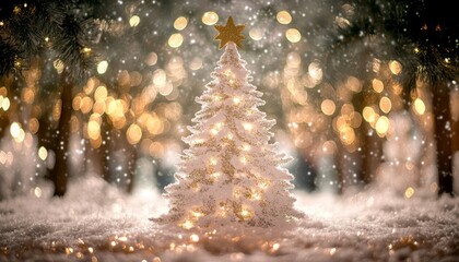 A charming small white Christmas tree adorned with a shimmering star on top, radiating festive cheer and warmth in a cozy holiday setting.