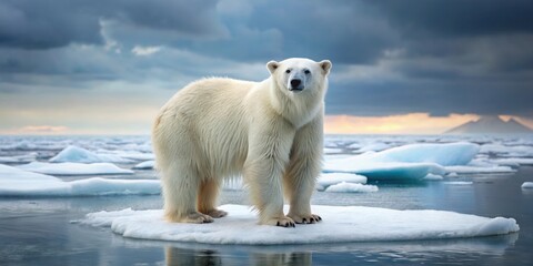 Polar bear standing on ice in Arctic landscape, Arctic, wildlife, animal, bear, cold, snowy, ice floe
