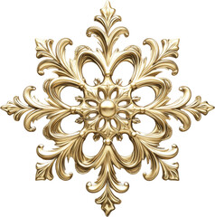Ornate gold snowflake design on transparent background