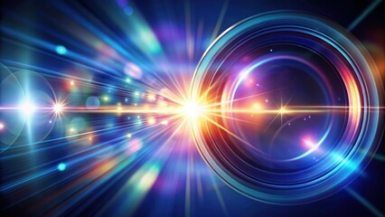 Fototapeta premium An abstract image of lights reflecting off an optical lens creating beautiful lens flares and shiny reflections , lights