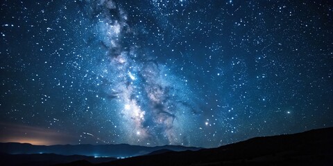 Naklejka premium Deep blue galaxy background with stars in a dark space, celestial, space, galaxy, starry night, astronomy