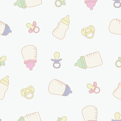 Baby Bottle Pacifier Vector Seamless Pattern illustration Design