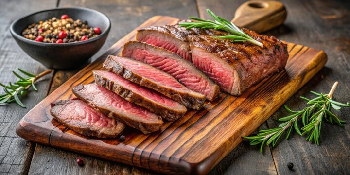 Grilled and sliced tri-tip steak on a cutting board , BBQ, cooking, meal, protein, beef, grill, sliced, meat, delicious, savory