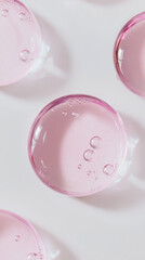 3D abstract bubbles spheres macro delicate cosmetic beauty liquid fashion shimmering pink white background. for spa salon skincare product glossy wallpaper