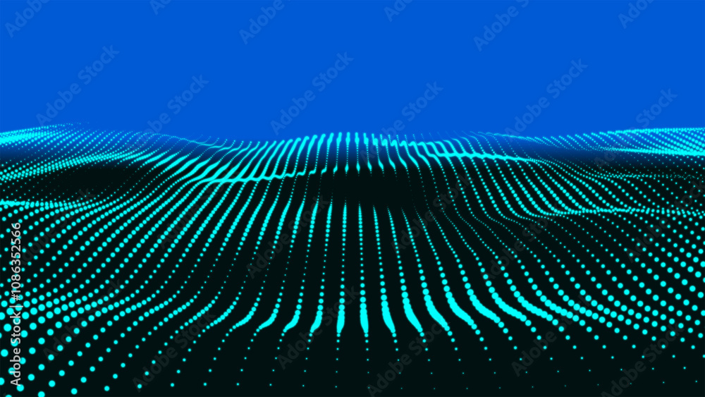 Poster abstract wave halftone blue. futuristic moving dots, hi-tech and big data visualization. abstract do